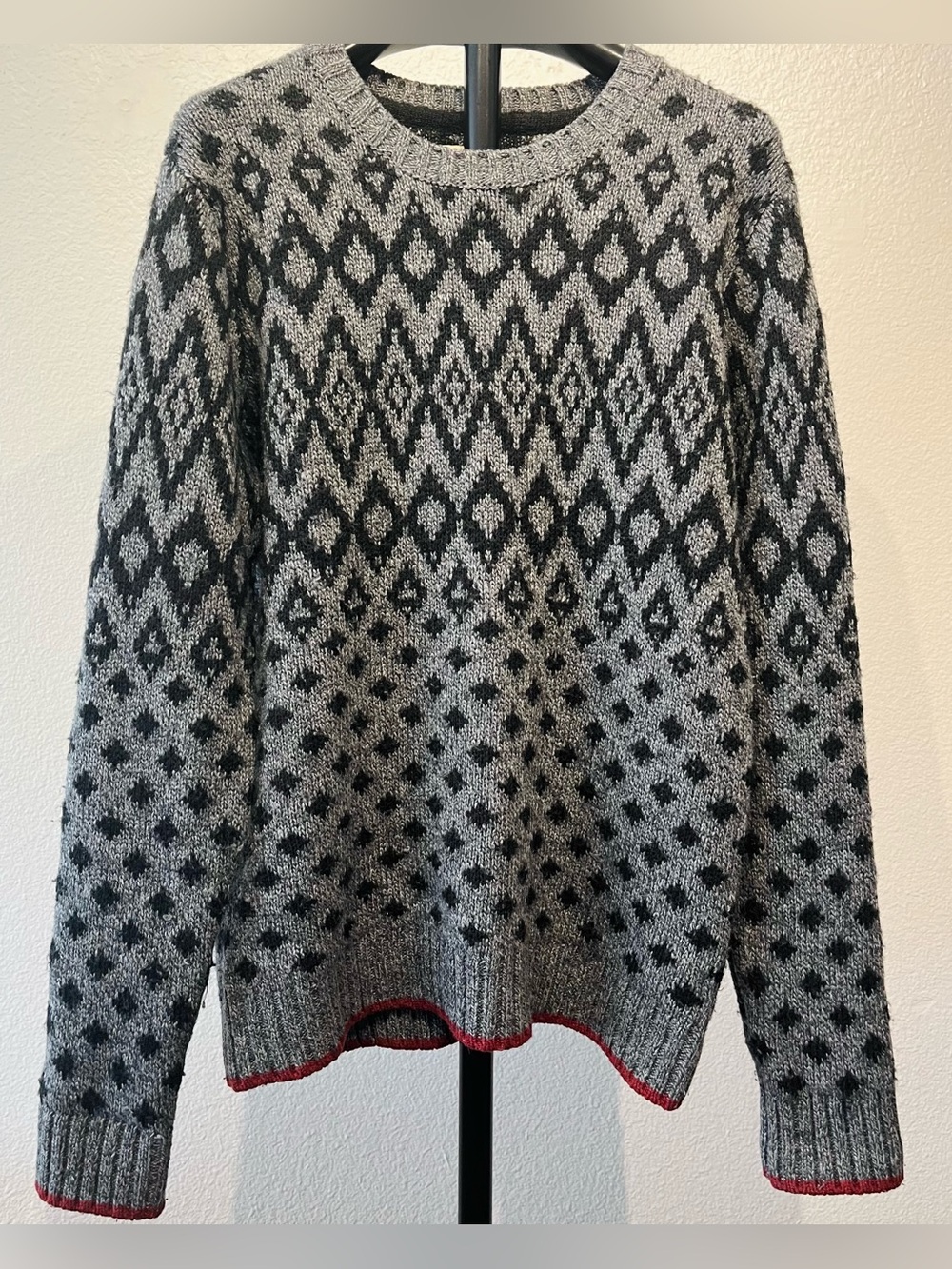 Selected/Homme Crewneck Geometric Sweater in Gray and Black - Size M (Men’s)
